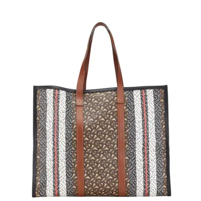 Pre-owned Burberry Brown Multi-color White Pvc Leather Tote Bag () In Brown, Multi-color, White