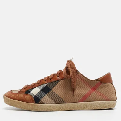 Pre-owned Burberry Brown Nova Check Leather And Canvas Sneakers Size 37