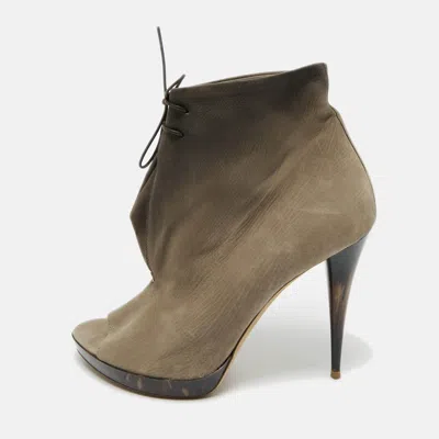 Pre-owned Burberry Brown Nubuck Leather Ankle Length Boots Size 39