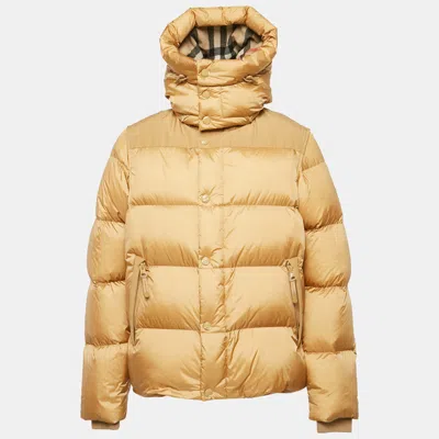 Pre-owned Burberry Brown Nylon Detachable Sleeve Hooded Puffer Jacket S In Sand