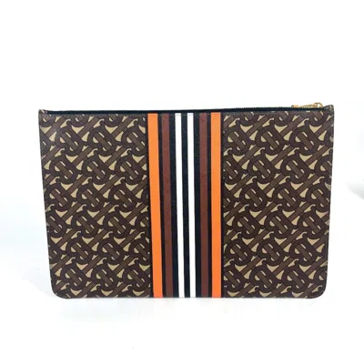 Pre-owned Burberry Brown Orange Leather Clutch Bag Pouch ()