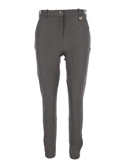 Burberry Brown Pants With Logo Detail On The Loop And Herringbone Motif In Cotton Stretch Woman In Gray