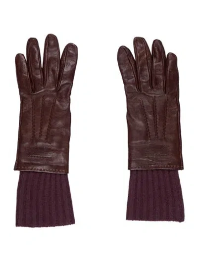 Pre-owned Burberry Brown Pattern Printed Leather Knit Gloves