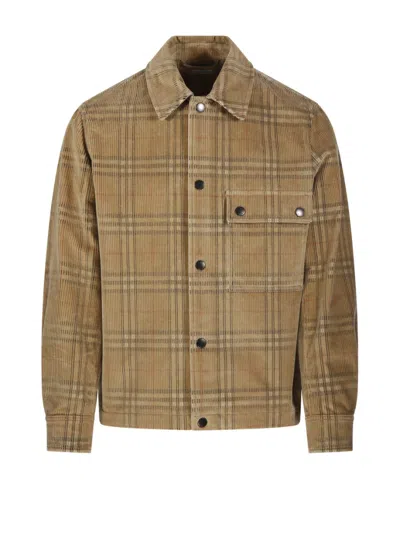Burberry Brown Plaid Corduroy Shirt With Classic Button-up Design
