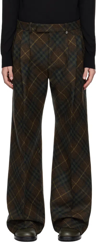 Burberry Brown Pleated Check Wool Tailored Trousers In Tor Ip Check