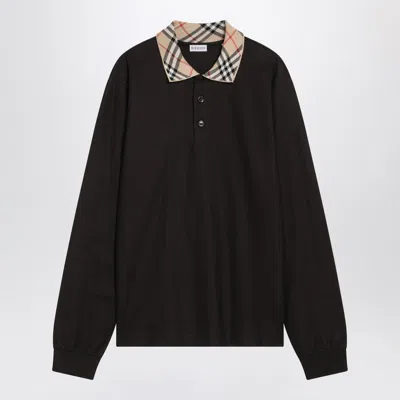 Burberry Polo Shirt Featuring Checked Collar And Long Sleeves In Black