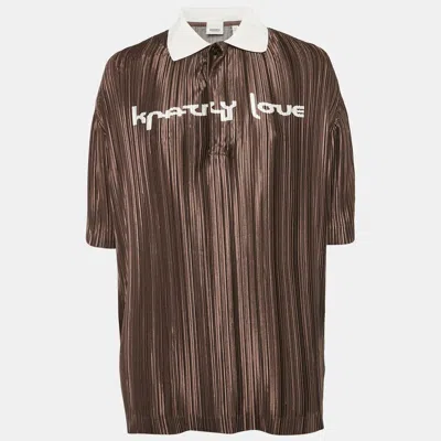 Pre-owned Burberry Brown Printed Plisse Polo Collar Top Xs