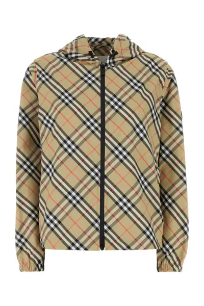 BURBERRY BROWN PRINTED POLYESTER WINDBREAKER