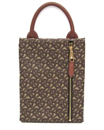 Pre-owned Burberry Brown Pvc & Leather Tb Monogram Clutch (authentic Pre-loved)