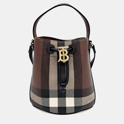 Pre-owned Burberry Brown Pvc Tb Mini Bucket Bag