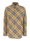 Burberry Women Beige Shirt With Classic Collar And All-over Check Motif In Cotton Woman In Brown