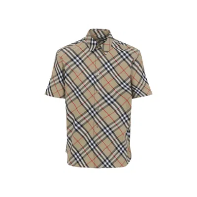Burberry Cotton Shirt With Checked Pattern And Pockets In Multi