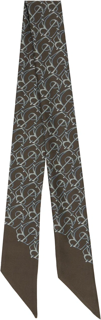Burberry Brown Skinny B Charm Silk Scarf In Black
