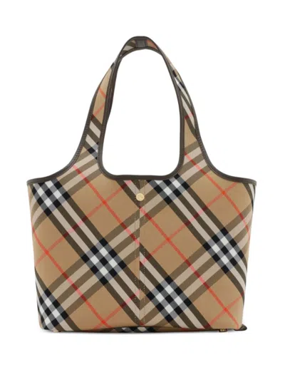 Burberry Small Check Tote Bags In Beige