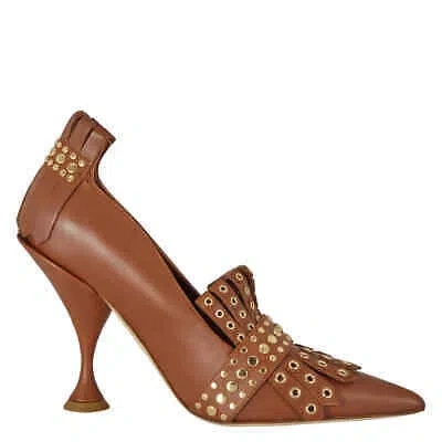 Pre-owned Burberry Brown Studded Kiltie Fringe Leather Point Toe Pumps