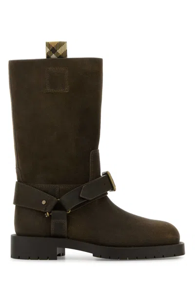Burberry Brown Suede Saddle Boots In Blue