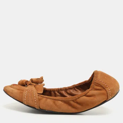 Pre-owned Burberry Brown Suede Scrunch Ballet Flats Size 40