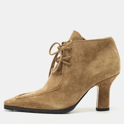 Pre-owned Burberry Brown Suede Storm Lace Up Ankle Booties Size 37
