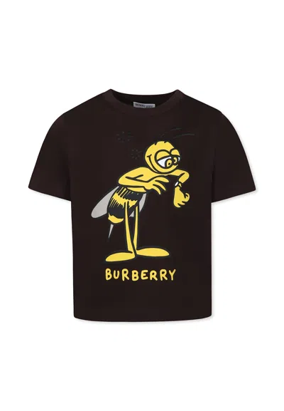 Burberry Brown T-shirt For Kids With Logo And Bee In Multicolour