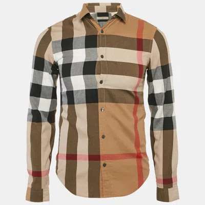 Pre-owned Burberry Brown Tartan Check Herringbone Cotton Button Front Shirt Xs