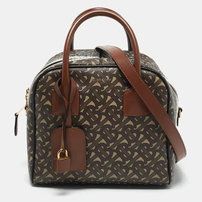Pre-owned Burberry Brown Tb Monogram Coated Canvas And Leather Cube Bowling Bag