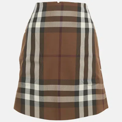 Pre-owned Burberry Brown Teodora Checks Wool Mini Skirt S