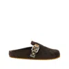 Burberry Strap Patterned Round Toe Rubber Sole Slip-on In Brown