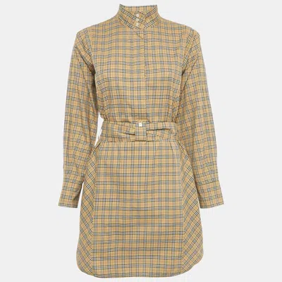 Pre-owned Burberry Brown Vintage Check Cotton Belted Mini Dress S