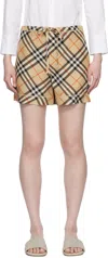 Burberry Printed Silk Shorts For Women In Sand Ip Check