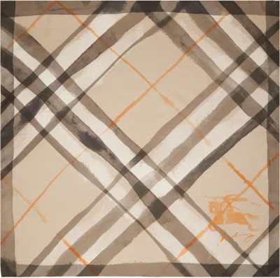 Burberry Brown Watercolor Check Silk Scarf In Birch