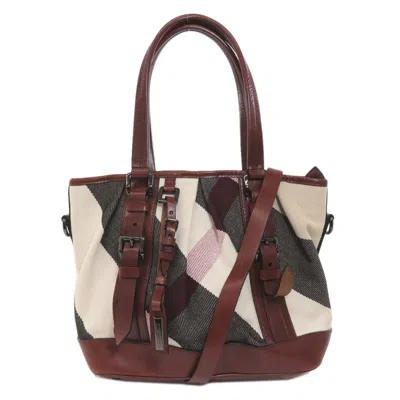 Pre-owned Burberry Brown White Canvas Tote Bag () In Brown, White