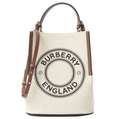 Pre-owned Burberry Brown White Cotton Leather Handbag Shoulder Bag ()