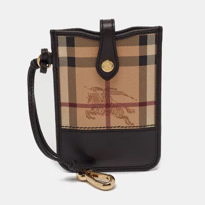Pre-owned Burberry Brown/beige Haymarket Check Coated Canvas And Leather Phone Pouch