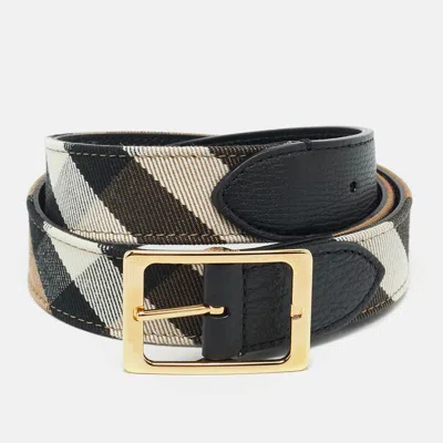 Pre-owned Burberry Brown/beige Nova Check Canvas And Leather Buckle Belt 80cm