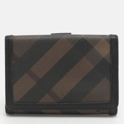 Pre-owned Burberry Brown/black Leather And Smoke Checked Pvc Bifold Wallet