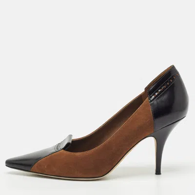 Pre-owned Burberry Brown/black Suede And Leather Pointed Toe Pumps Size 40.5