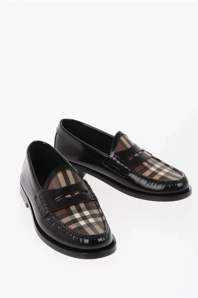 Burberry Brushed Leather Loafers With Iconic Print In Black