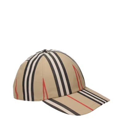 Burberry Bu15591517520137bt Striped Cotton Baseball Cap In Brown