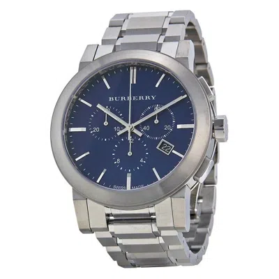 Pre-owned Burberry Bu9363 Men's Silver Blue Face Stainless Chronograph Watch