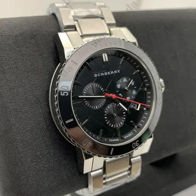 Pre-owned Burberry Bu9380 Black Dial Chronograph Silver Stainless Steel Men's Watch