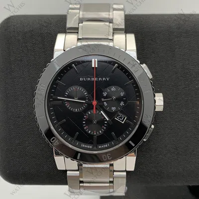 Pre-owned Burberry Bu9380 Black Dial Chronograph Stainless Steel Men's Watch