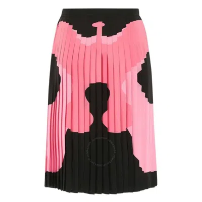 Burberry Bubblegum Pink Marine Blob Silk Midi Skirt In Black