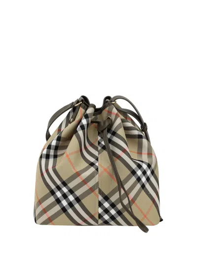 Burberry Checkered Bucket Bag With Removable Strap In Beige