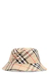 Burberry Checkered Pattern Bucket Hat With Logo Embroidery In Beige