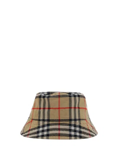 Burberry Check Cotton Bucket Hat Hats Beige In Brown