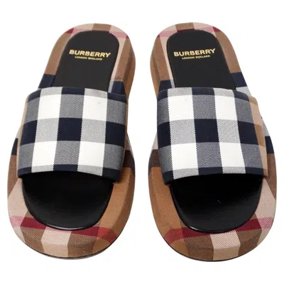 Pre-owned Burberry Buckingham Check Platform Slide Sandals In Black