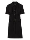Burberry Buckle-belted Wool Dress In Black