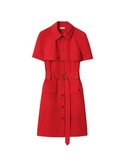 Burberry Buckle Belted Wool Mini Dress In Red