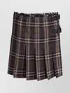 Burberry Wool Skirt With Embroidered Buckle And Pleats In Brown