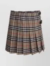Burberry Buckle Checked Frayed Pleated Skirt In Brown